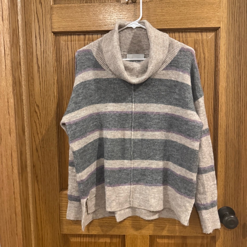 Heartloom Cowl Neck Sweater - Gray, Cream, and Purple - Small